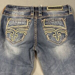 Rock Revival Jeans Womens 30 Caro Distressed Rhinestone Thick Stitch Blue